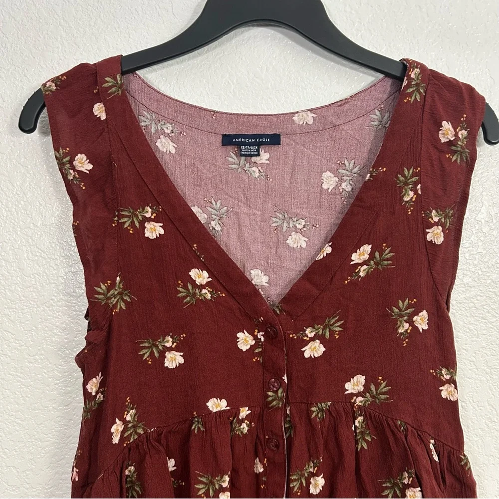 American Eagle Sleeveless Boho Floral Tiered Top - Picture 2 of 8